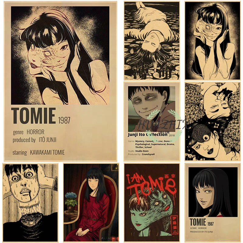 

Horror Anime Retro Kraft Paper Junji Ito Posters Tomie Sticker DIY Vintage Room Bar Cafe Decor Prints Art Wall Room Decor Manga