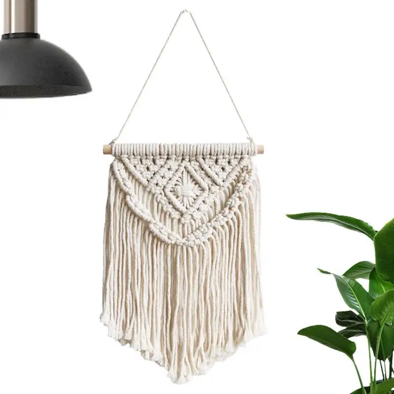 

Macrame Wall Hanging Tapestry With Wooden Stick Hand-Woven Bohemia Tassel Curtain Tapestry Wedding Backgrou Boho Decor