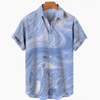 2022 fashion mens single button v neck shirt ink hot dyeing summer short sleeve mens hawaiian shirt mens beach clothing top
