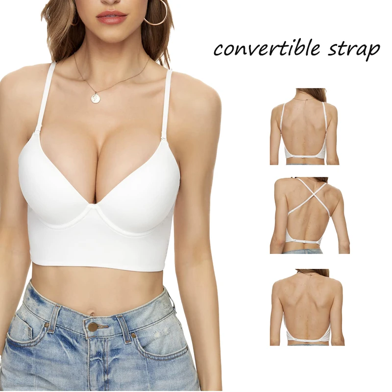 Sexy Low Back Backless Push Up Bra For Women Deep V Bralette Thin Halter Wireless Underwear With Convertible Strap Multiway