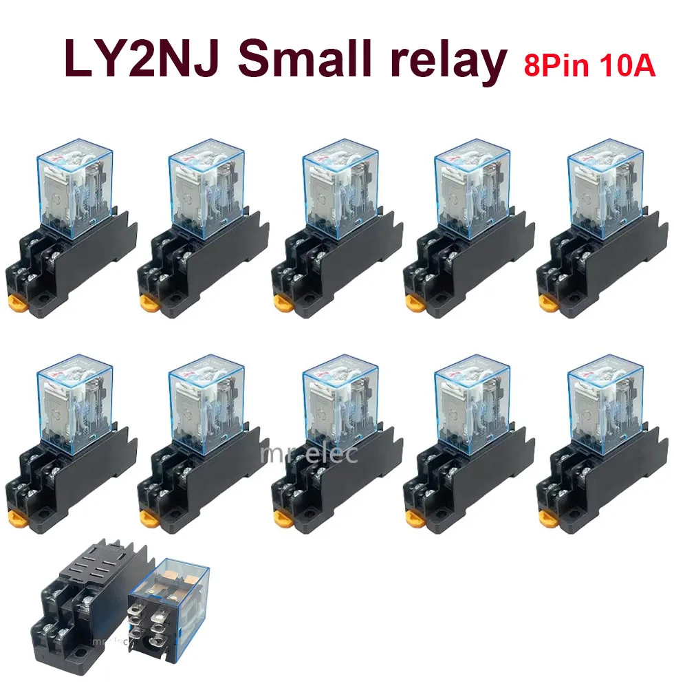 10 комплектов реле LY2 ly2nj с гнездом, 8 контактов, 10ADC12V DC24V AC110V AC220V, маленькое реле 10A, 8 контактов, катушка DPDT