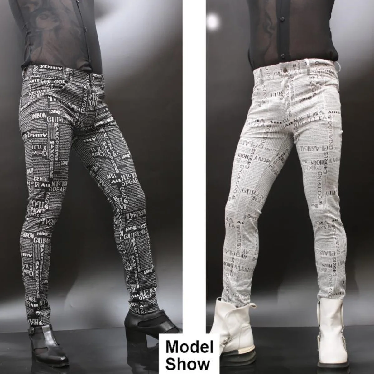 

Soft High-Elastic Casual Pencil Pants Polyester Cotton Skinny Trouser Retro Newspaper Letter Prints Unique Personality Legging