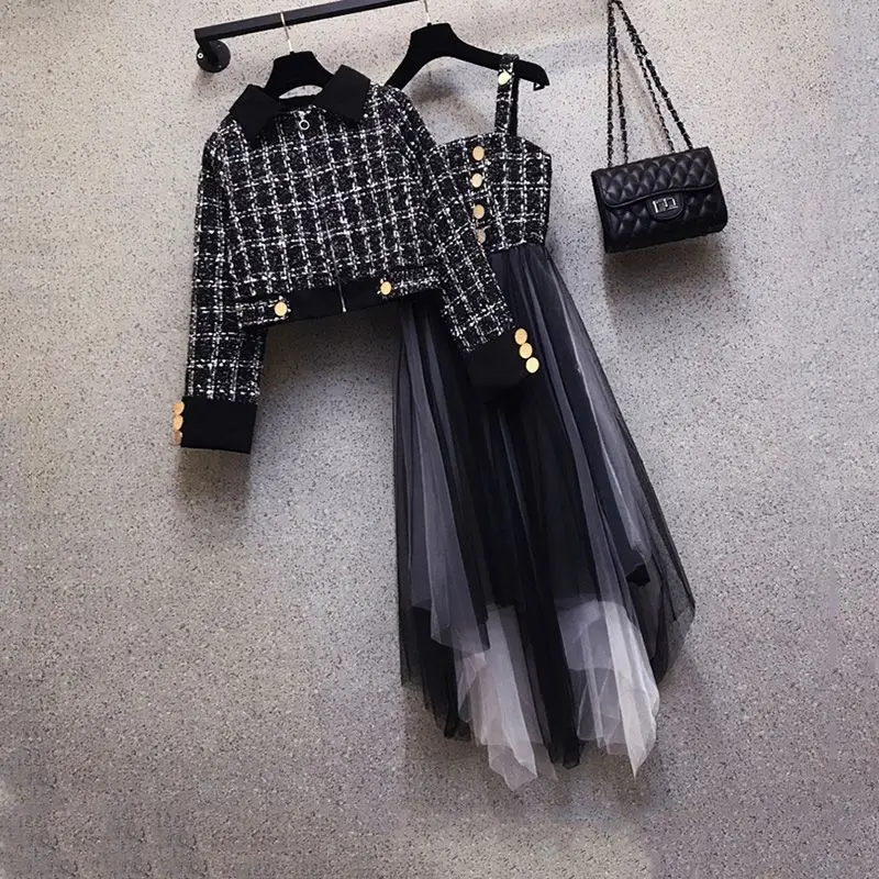 

Large Size Women's Wear Spring 2022 New Style Covering the Belly and Showing Thin and Small Fragrance Coat Dress Two-piece Set