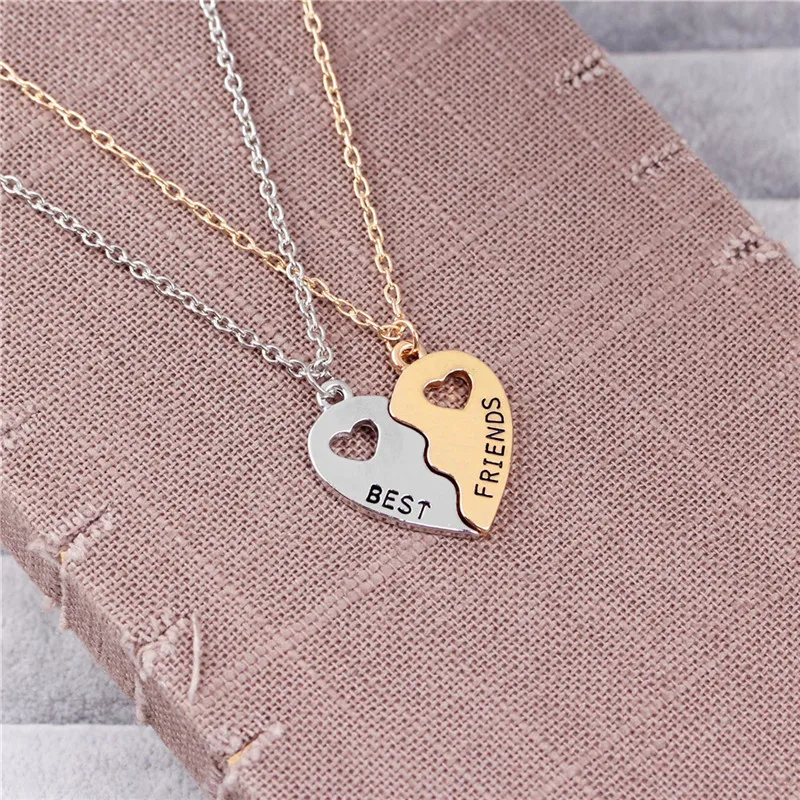 Best Friends Love Couple Pendant Necklace 2 Parts Heart Shaped Friendship Half Puzzle Jewelry For Girls Necklaces Chain Collier