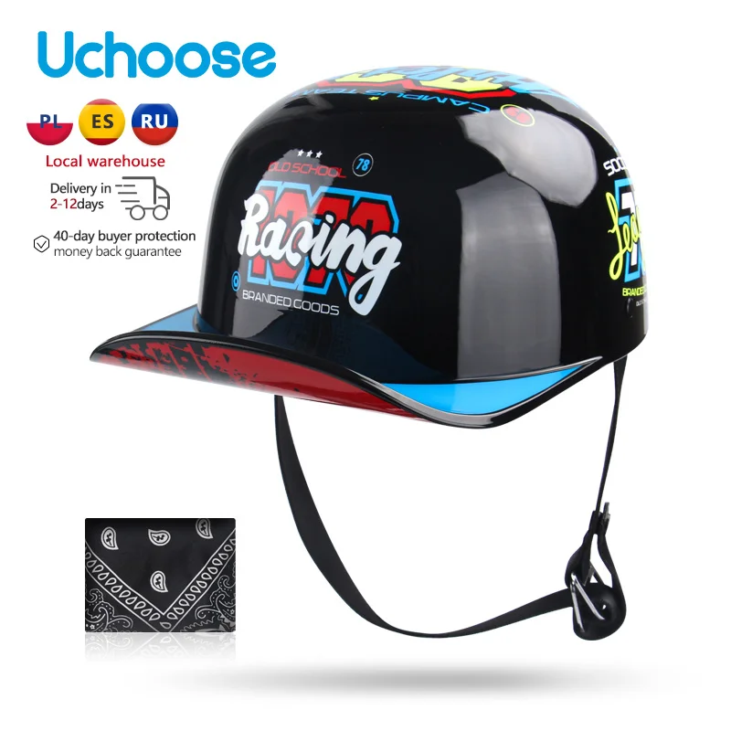 

Scooter Cruiser Chopper Uchoose Summer DS Baseball Cap Helmet Motorcycle Vintage Retro Helmets Open Face Gangster Men Women Kid