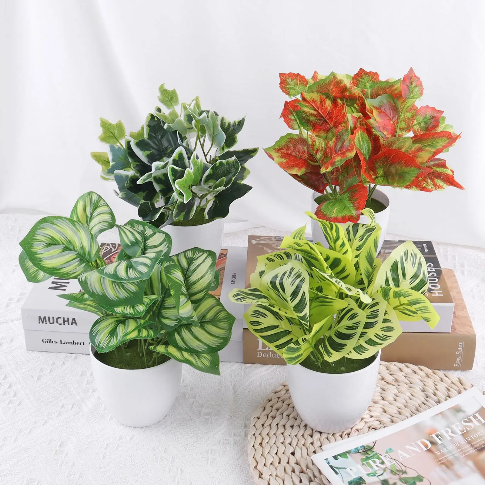 

Small Artificial Plants Bonsai Persian Leaf Simulation Potted Plants Fake Flowers Table Potted Ornaments Home Garden Hotel Decor