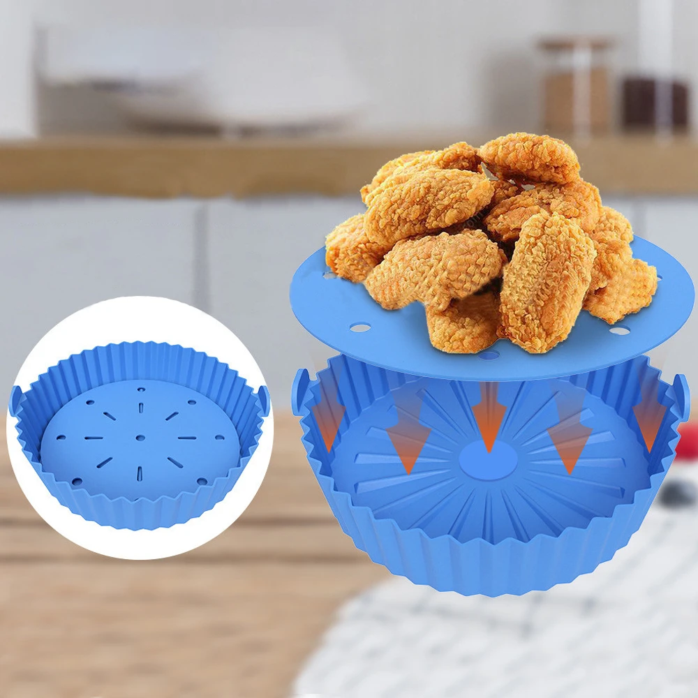 

8 Inches Silicone Air Fryer Pad Tray Dish Pizza Baking Pan Pot Kitchen Accessories Cake Mold Dinner Plate Cooking Tool Cookware