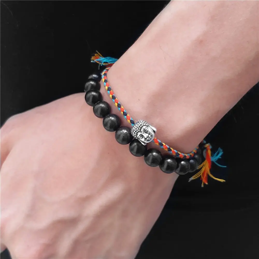 

Feng Shui Buddhist Lucky Woven Amulet Cord Bracelets & Bangles For Women Men Handmade Rope Buddha Black Wooden Healing Bracelet