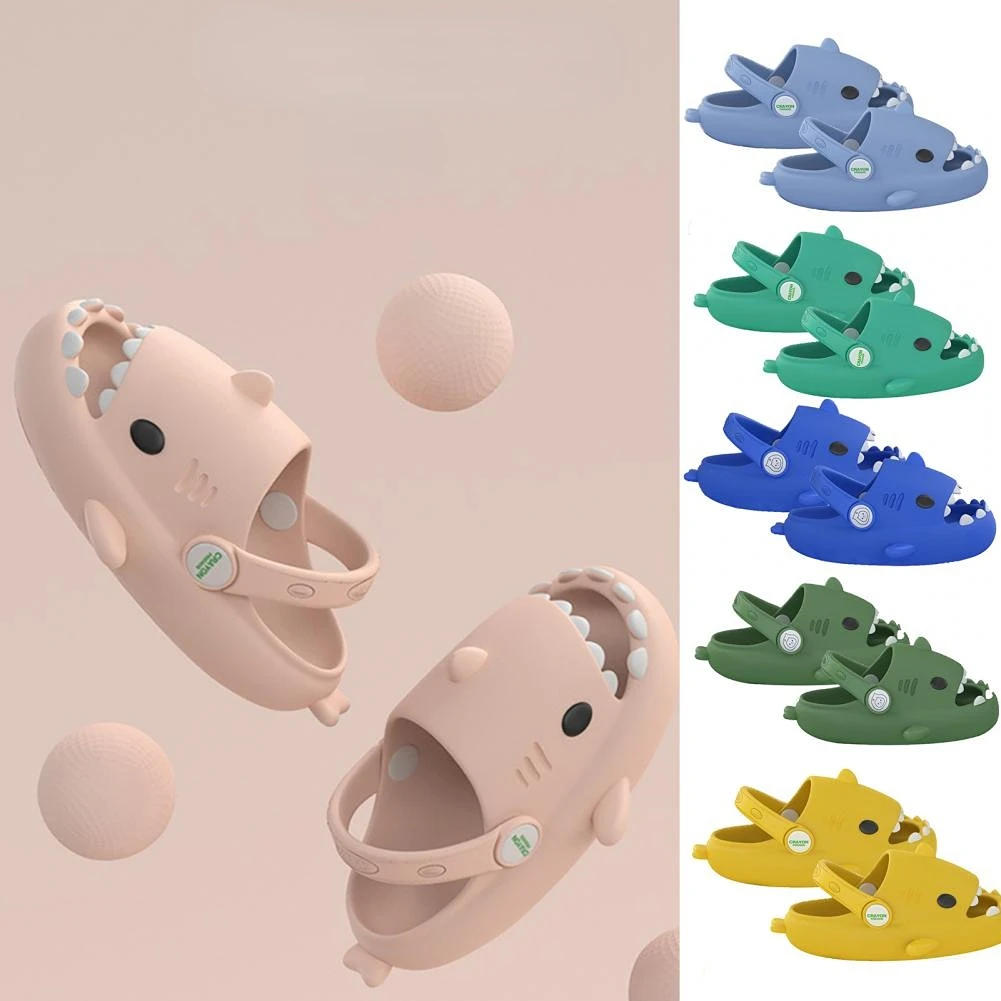 

В наличии летние детские тапочки в виде акулы, детские тапочки, Нескользящие, пляжные сандалии, милые детские туфли на плоской подошве