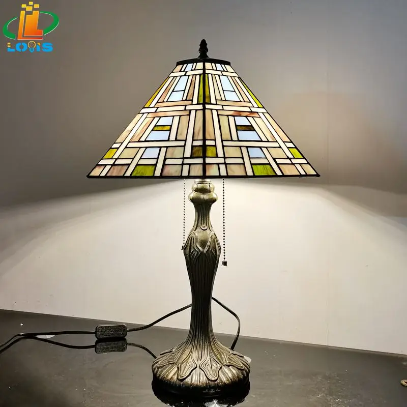 16 Inch Square Antique Art Table Lamp Tiffany Style Living R