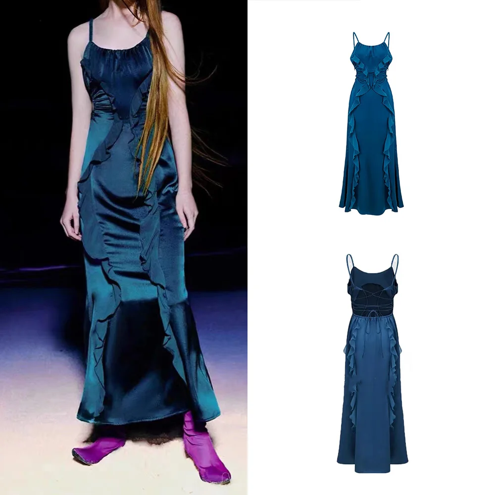 

PB&ZA summer new women's fashion imperial style chic tiered ruffle temperament slim halter dress UWA73200