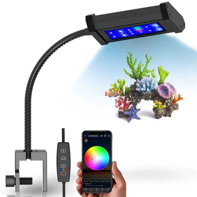 

Lominie BAR 10 LED Aquarium Light Full Spectrum 2-Channel Dimmable Fish Tank Light with Adjustable Gooseneck For Saltwater Coral