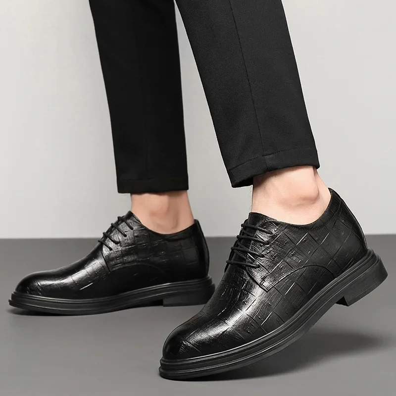 Мужские кожаные туфли-невидимки увеличивающие рост 6 см экстравагантные