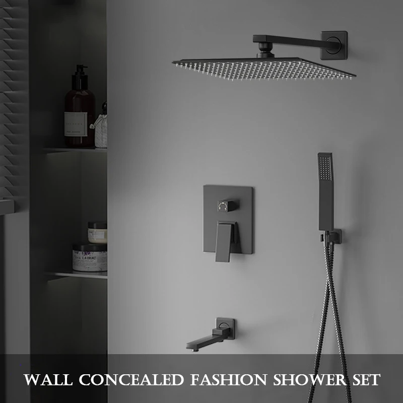 

Stylish Wall-in Shower Set All-copper Black Bathroom Shower Faucet Household Concealed Shower Head