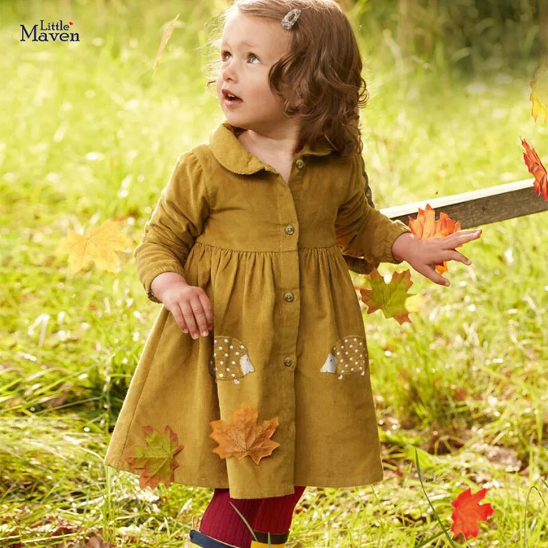 

Frocks for Kids Brand Spring Baby Girls Clothes Cotton Hedgehog Applique Shirtdress Toddler Dresses for Kids 2 3 4 5 6 7 Years
