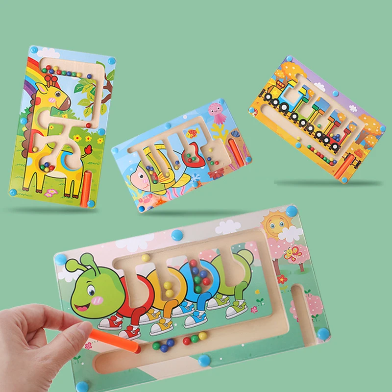 Magnetic Maze Puzzle Game Montessori Toys For Children Animal Wooden Puzzle Board Games Educational Toys For Boys Girl
