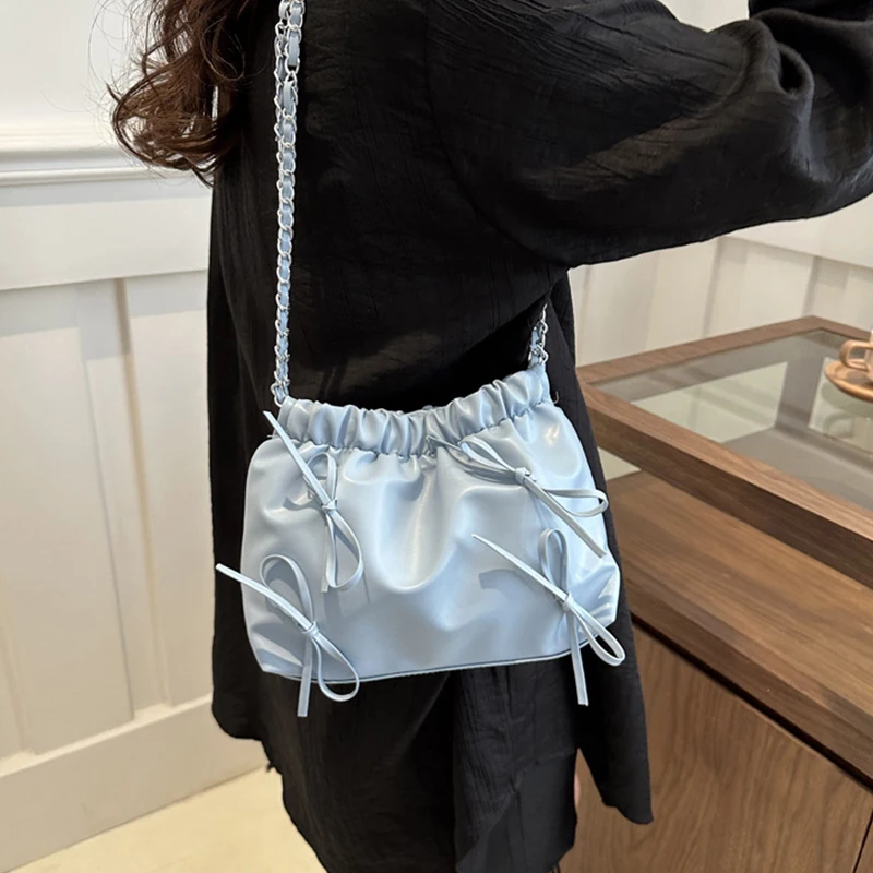 Новая Минималистичная и модная повседневная текстурная сумка-ведро с бантом