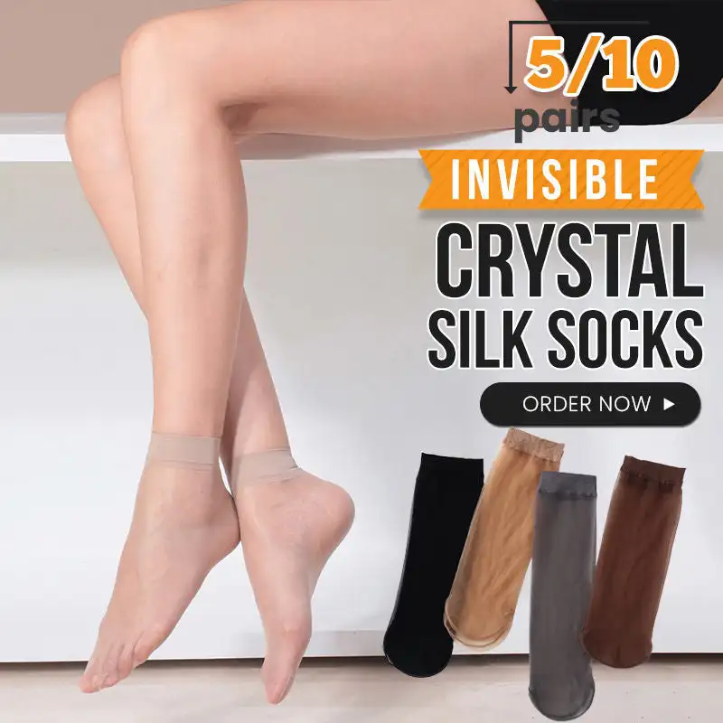 

5 pairs of Invisible Crystal Silk Socks transparent crystal short stockings ultra-thin anti-hook breathable ladies spring and su