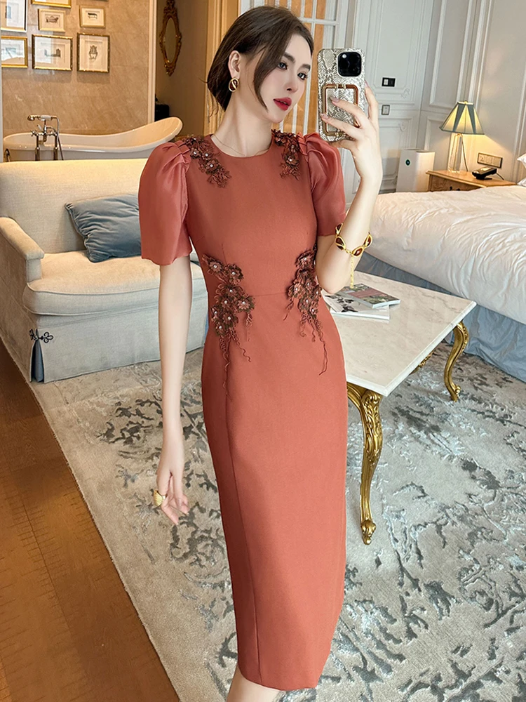 Женское платье миди в стиле ретро изысканное приталенное знаменитости с