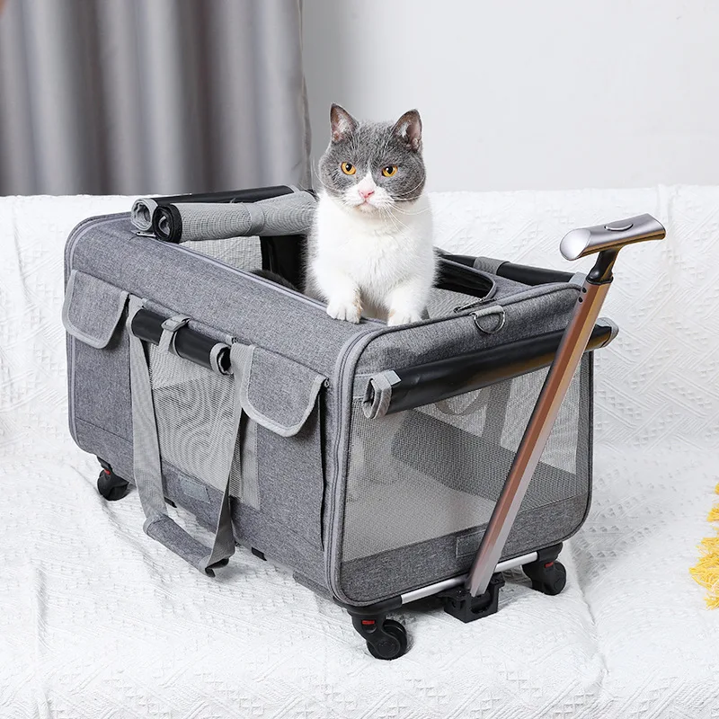 

Detachable Pet Trolley Case Cat Going Out Carrying Bag Portable Cat Carrier with Wheel Large Capacity Pet Carrier Breathable