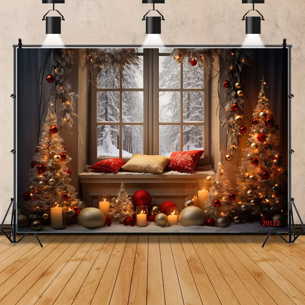 

SHENGYONGBAO Christmas Day Fireplace Photography Backdrops New Year Candy Chimneys Store Ball Window Studio Background WW-73