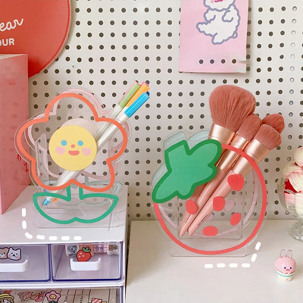 

Ins Kawaii Acrylic Pen Holder Desktop Organizer Cute Multifunctional Office Cosmetics Storage Box Stationery Coaster Clips