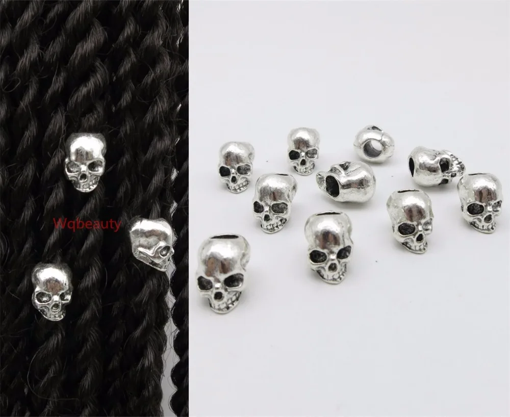 

10Pcs/Pack viking skull silver/Bronze hair braid dread beard dreadlock beads rings tube approx 4.5mm hole for hair accessories