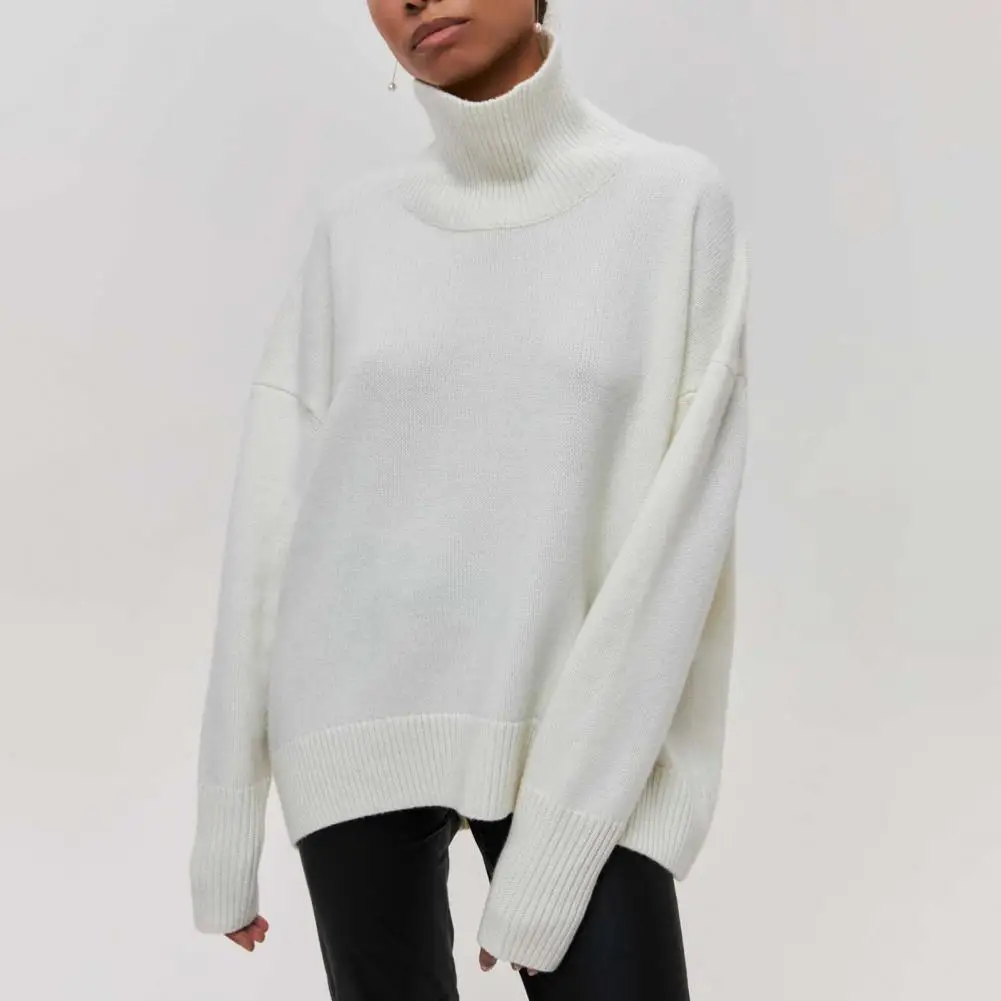 

Long Sleeve Solid Color Sweater Cozy Women's Knitted Sweaters with High Collar Neck Protection for Autumn Winter Soft Warm