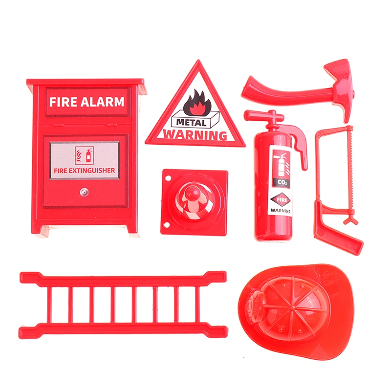 

8pcs Mini Fire Tools Toys Simulation Miniature Fire Extinguisher Saw Helmet Doll House Accessories Kid Toy