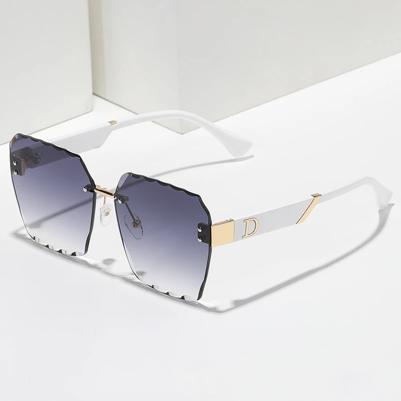 Brand Design Square Wave Rimless Sunglasses For Women Men Fashion Elegant Retro Male Female Driving Gradient Sun Glasses Eyewear