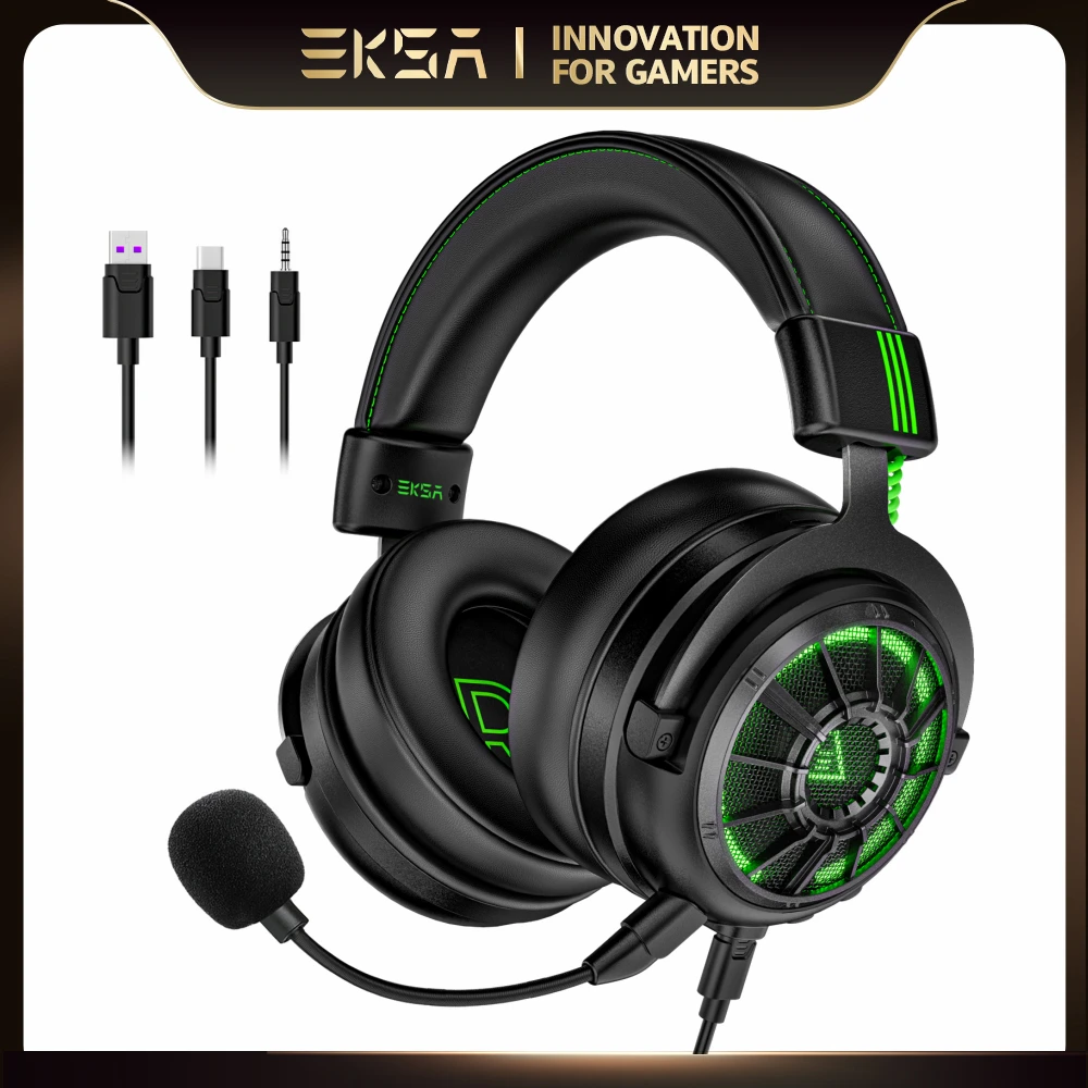 

EKSA Wired Headset Gamer 7.1 Surround/Stereo Gaming Headphones for PC/Xbox/PS4/PS5 with ENC Call Mic USB/Type C/3.5mm Earphones