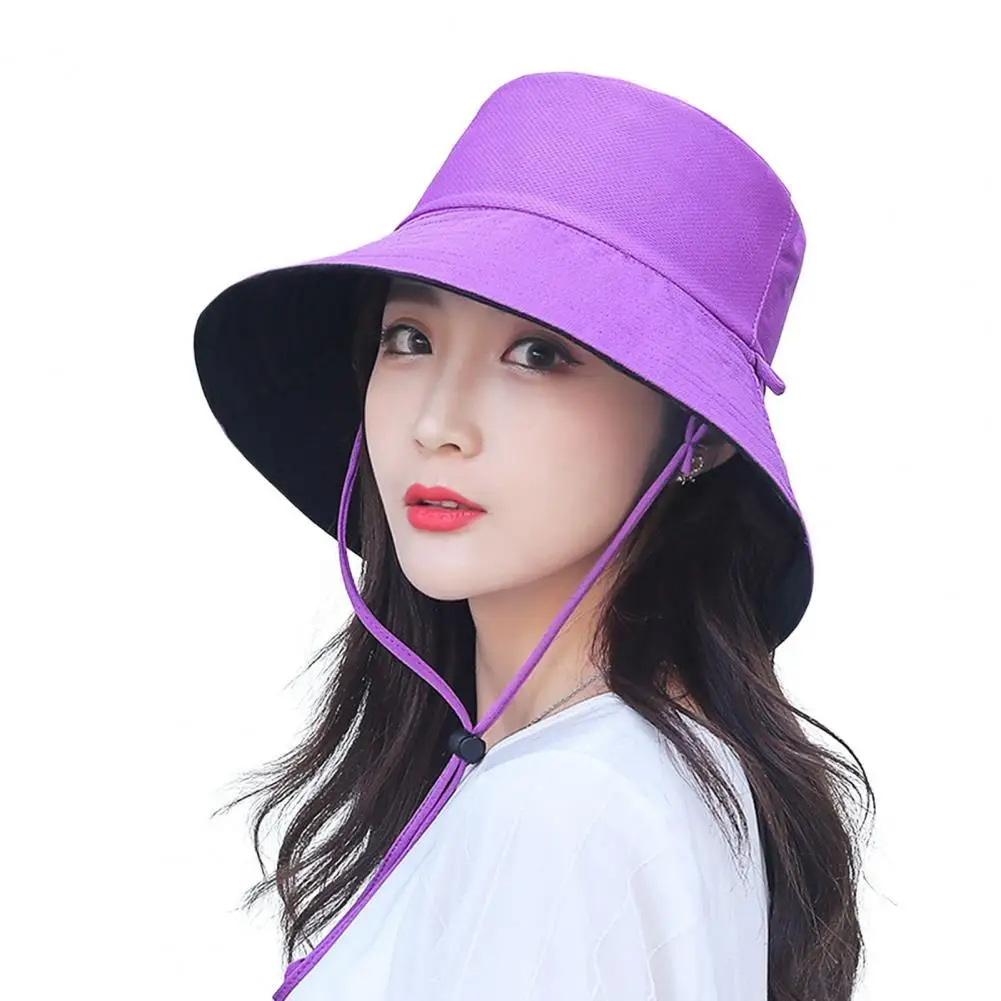 

Fashion Women Summer Hat Windproof Indeformable Lady Outdoot Hat Fasten String Double Sided Lady Outdoot Hat