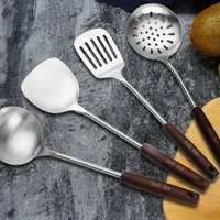cooking wooden handle 304 stainless steel spatula spoon creative retro wooden handle spatula kitchenware cooking tools