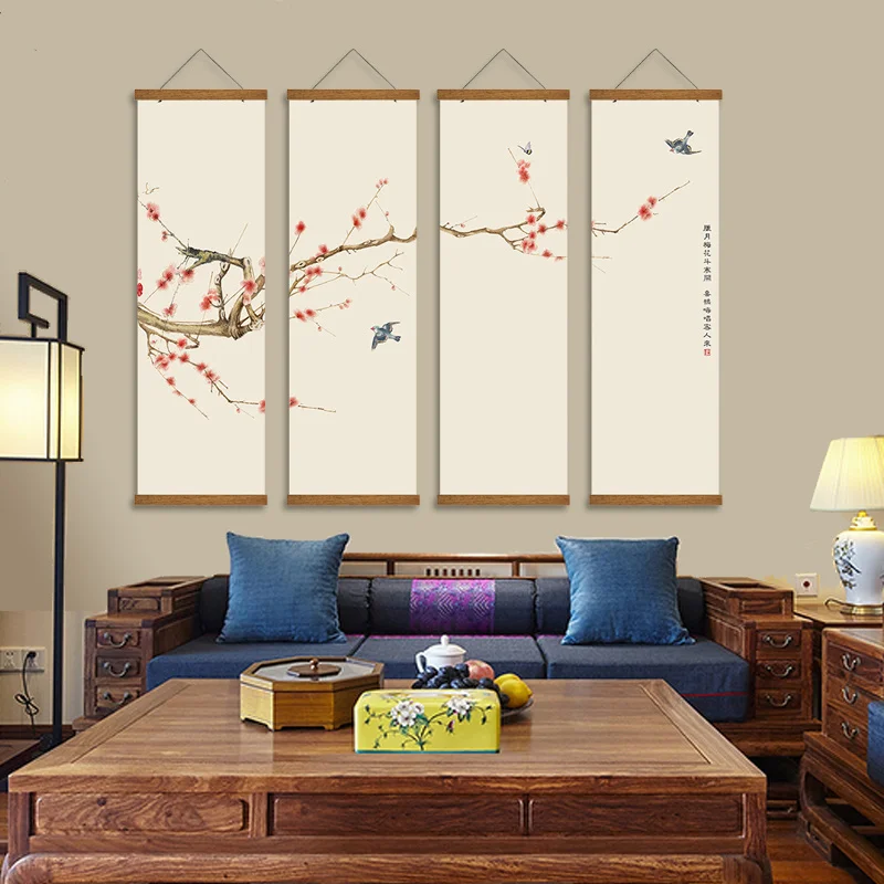 

Chinese Style Ink Painting Alpine Canvas Decorative Painting Bedroom Living Room Wall Art Posters Solid Wood Scroll Paintings