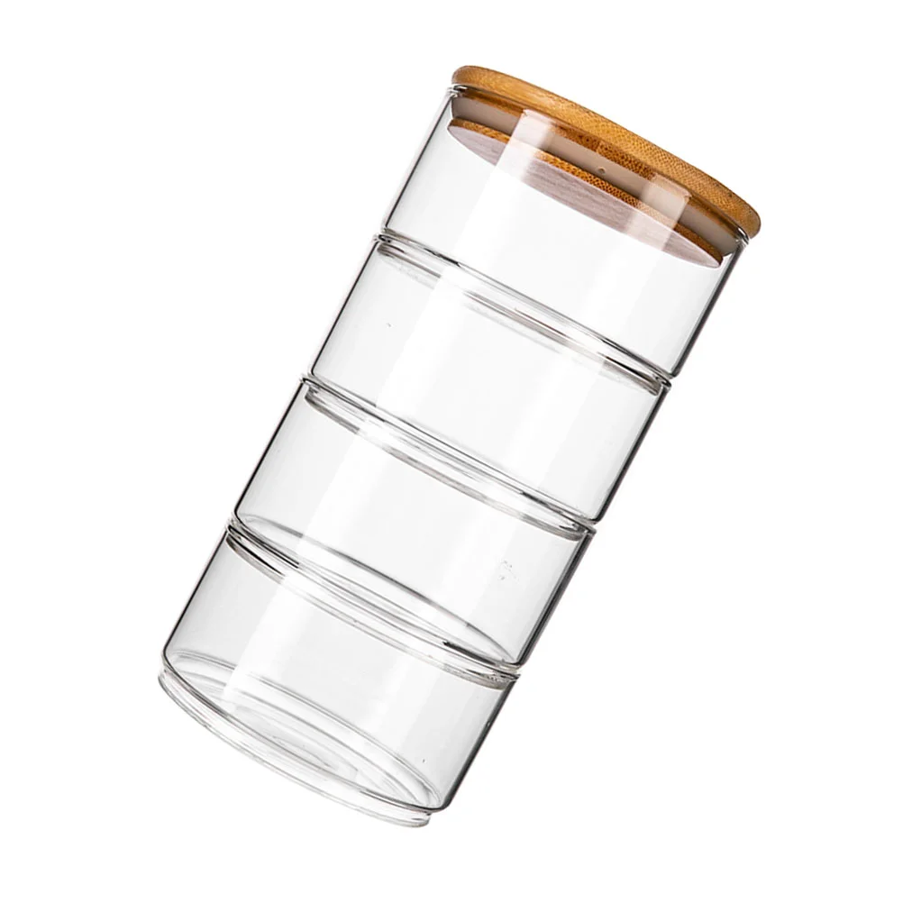 

4Pcs Stackable Glass Jars 4 Tier Stacking Glass Apothecary Jar Round Cylinder Storage Canisters with Lids Cover for Coffee Bean