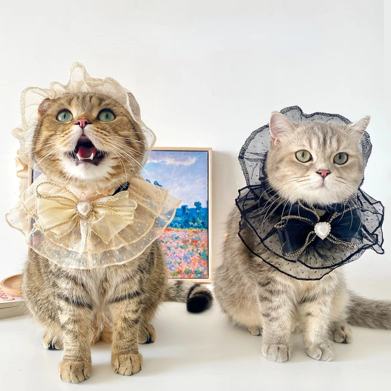 Buy Original gato cachorro animal de estimação elegante rendas bandana bonito chapéu roupas preto bonito rendas malha colar de gato