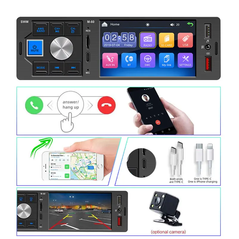 Car Radio Mp3 Player with Screen Bluetooth Automotive Multimedia Android 1 Din |