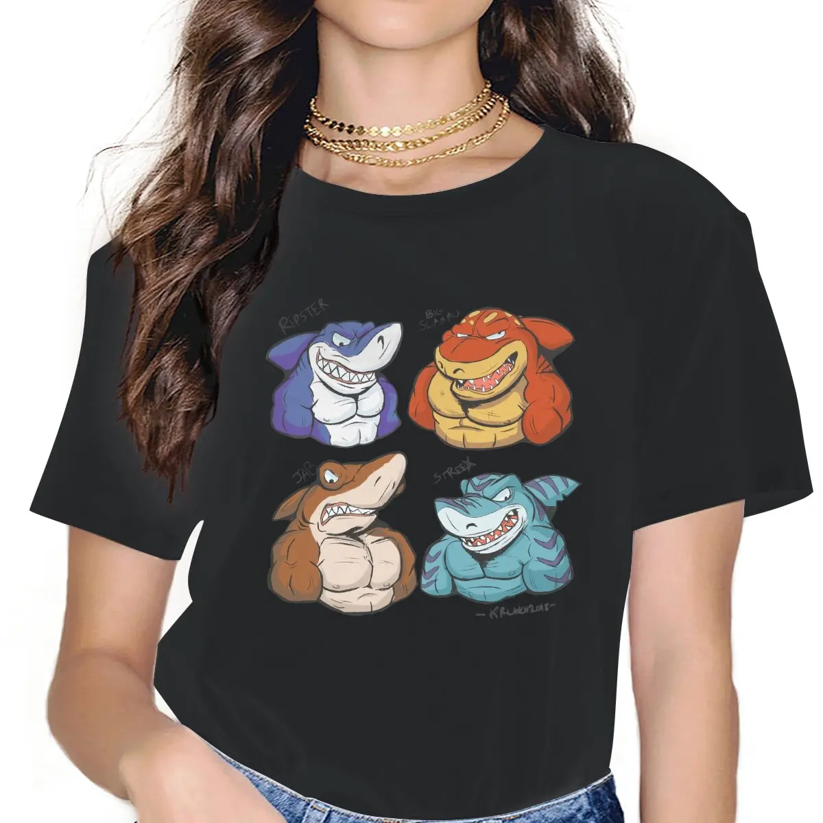 

Characters Name Sweet Girls Women T-Shirt Street Sharks Jab Animated 5XL Blusas Harajuku Casual Short Sleeve Vintage Tops