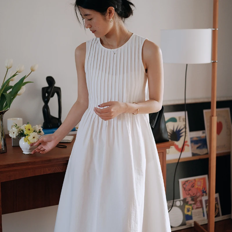 Платье Mixabo женское Плиссированное белый Хлопковый сарафан средней длины без