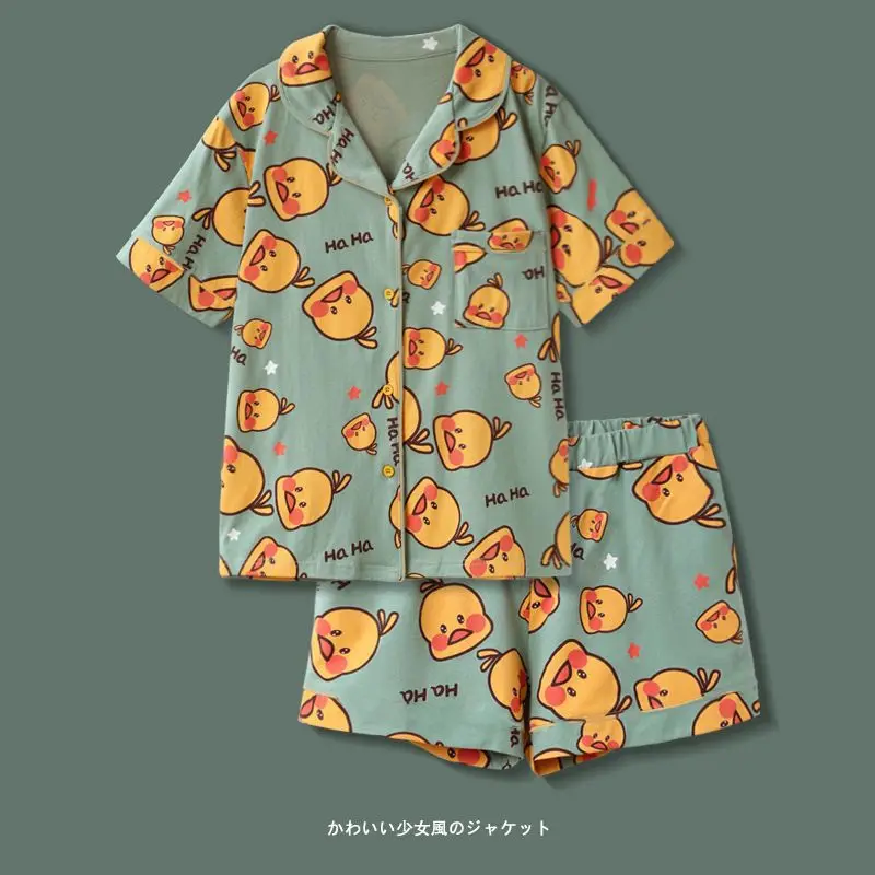 Women'S Pajamas Summer Short Sleeve Shorts Women'S 2 Piece Set Japanese Loose Kawaii Cartoon Satin Home Dress Underwear Set