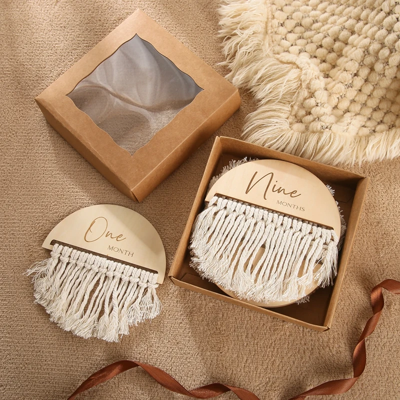 

7Pcs/Set Double Sided Wooden Baby Monthly Milestone Cards Tassel Monthly Milestones For Newborn Photoshoot Props Gifts