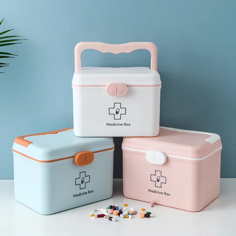 

Nordic Plastic Medical Box 2 Tiers Family First Aid Kit Container with Handle Small Art Craft Cosmetics Medicine Storage Bin