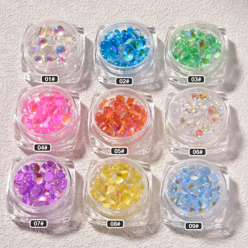 

Mermaid Tears Nail Rhinestones Symphony Aurora Diamond Jewelry Candy Mixed Glass Half Pearl Bubble Manicure Nail Art Decoration