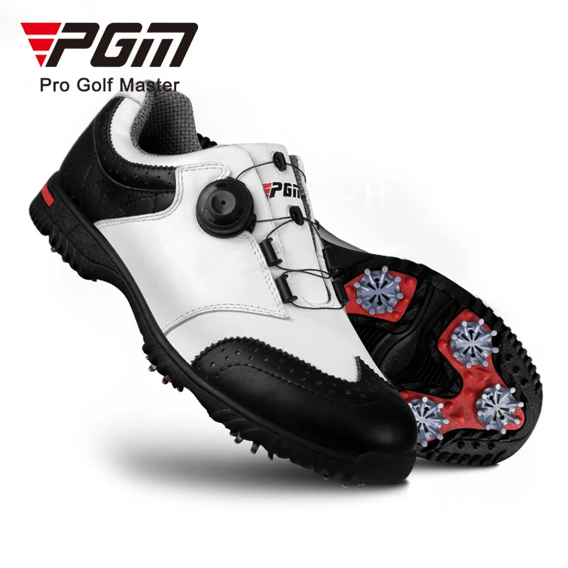 PGM Golf Sneakers Genuine Leather Breathable Waterproof Men Golf Shoes Non-slip Removable Shoes Spikes With Rotation Shoelace