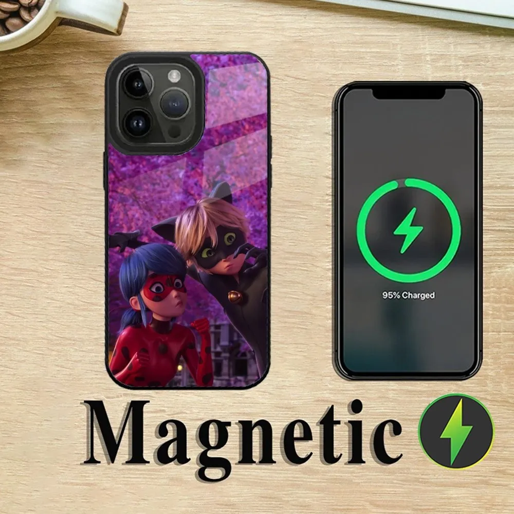 Cat Noir L-Ladybug Couple Phone Case For iPhone 16 15 14 13 12 11 Plus Pro Max Mini Magsafe Magnetic Wireless Charging