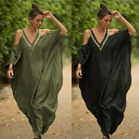 solid color casual loose bikini cover ups tunic sexy drop shoulder summer beach dress women beach wear swim suit cover up