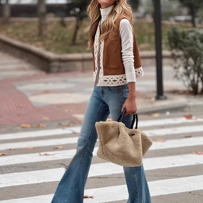 Женский кружевной жилет без рукавов с круглым вырезом цвета в ассортименте