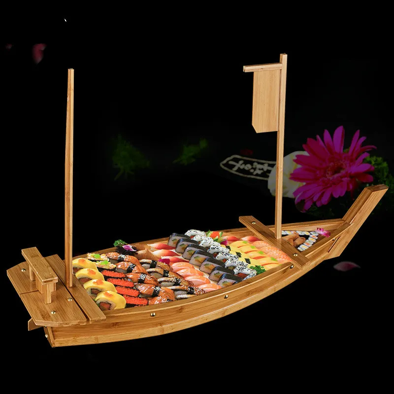 

Bamboo Dragon Boat Luxury Tatoo Boat Dry Ice Boat Tatoo Platter Sushi Table Container Japanese Cuisine Sushi Boat