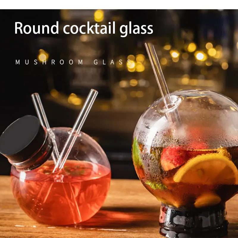 Бокал для коктейлей креативная сферическая форма многоразовая соломинка питья