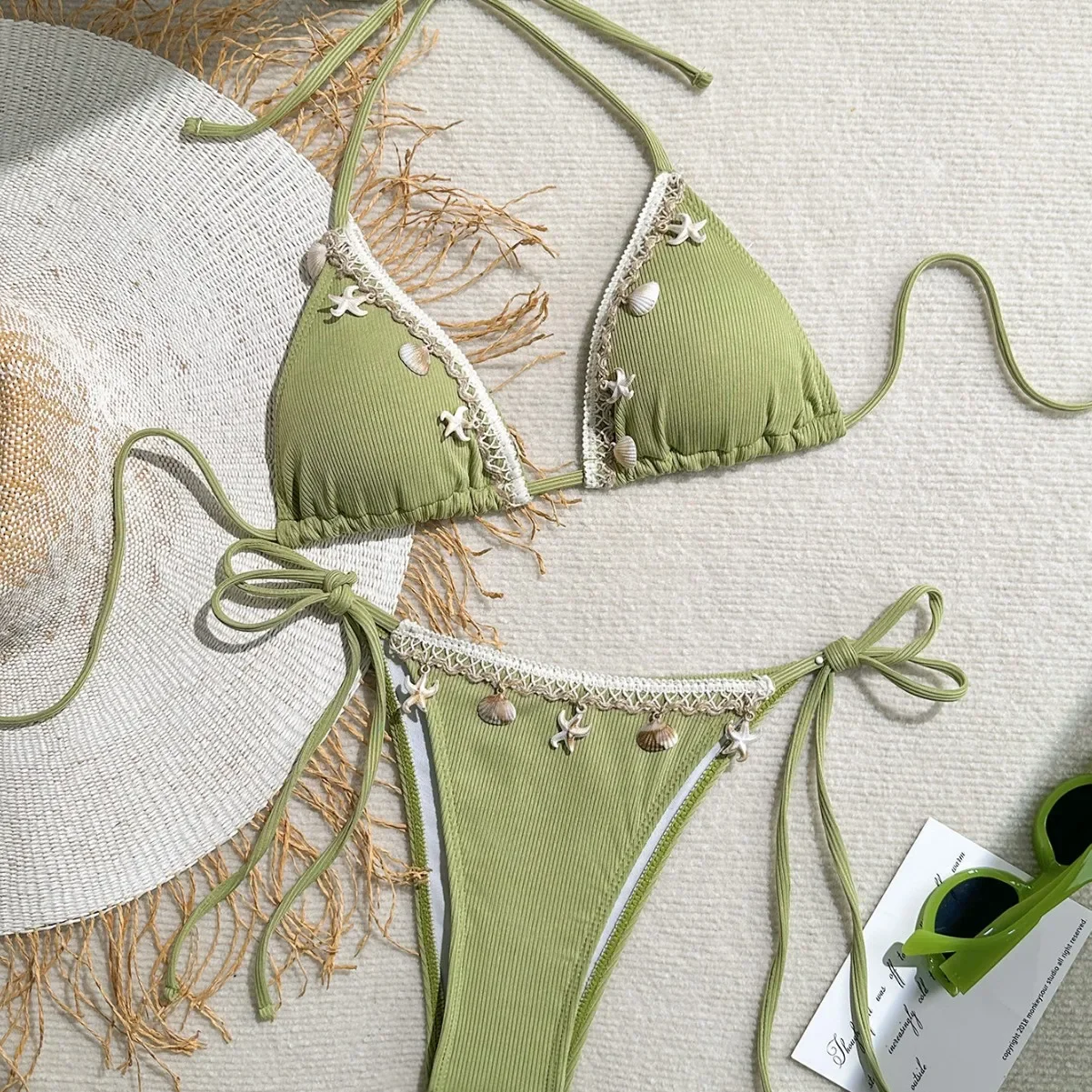 Фото Женский купальник 2026 года, новинка, с треугольными чашечками, сексуальный, с завязками на шее №1